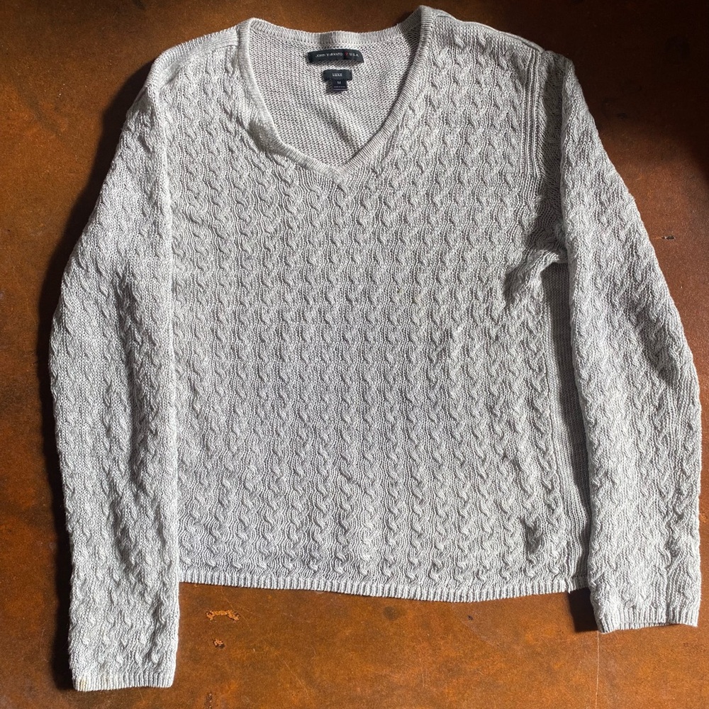 John Varvatos Grey LUXE Linen Men’s Gray V-Neck Sweater Medium M